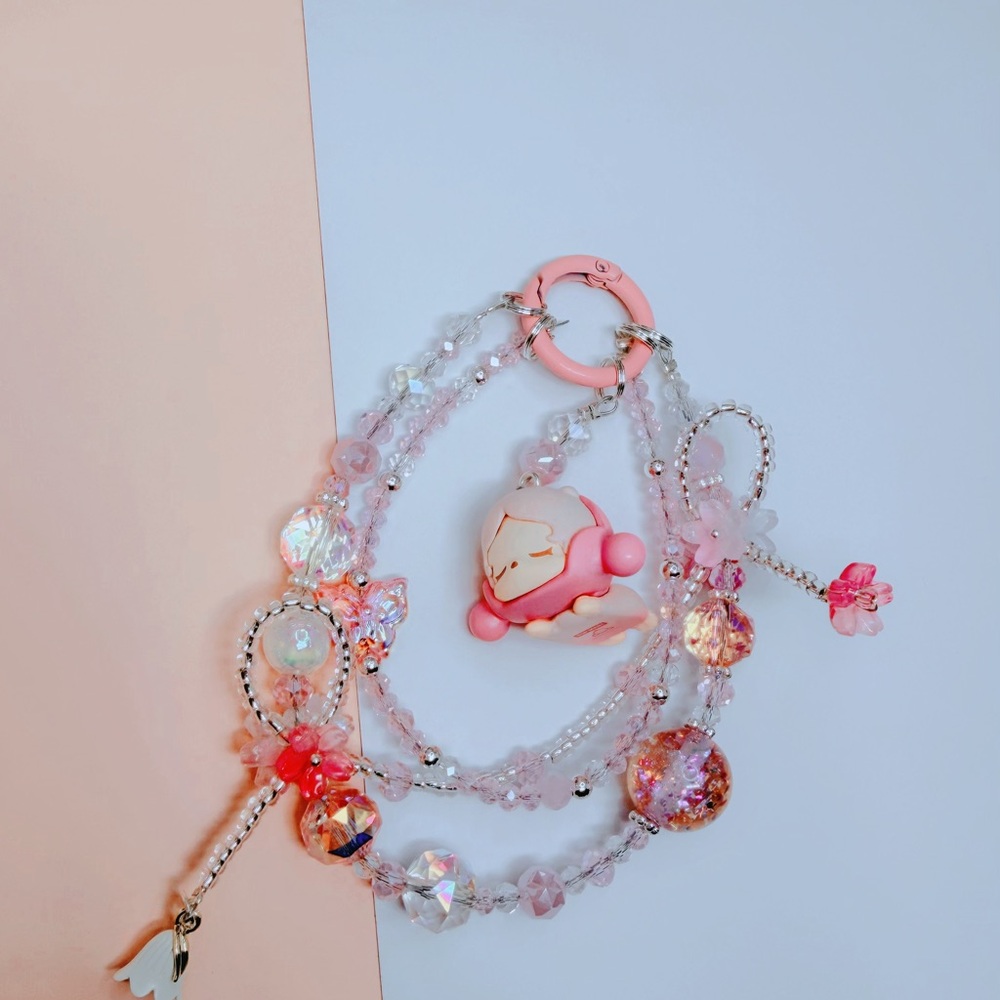 Authentic Skull panda Cherry Blossom Lying Baby handmade phone charm/keychain